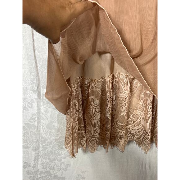 Pretty Angel Tunic Medium Tan Lace Trim Gauze Layered Silk Blend Fairy - Picture 3 of 11
